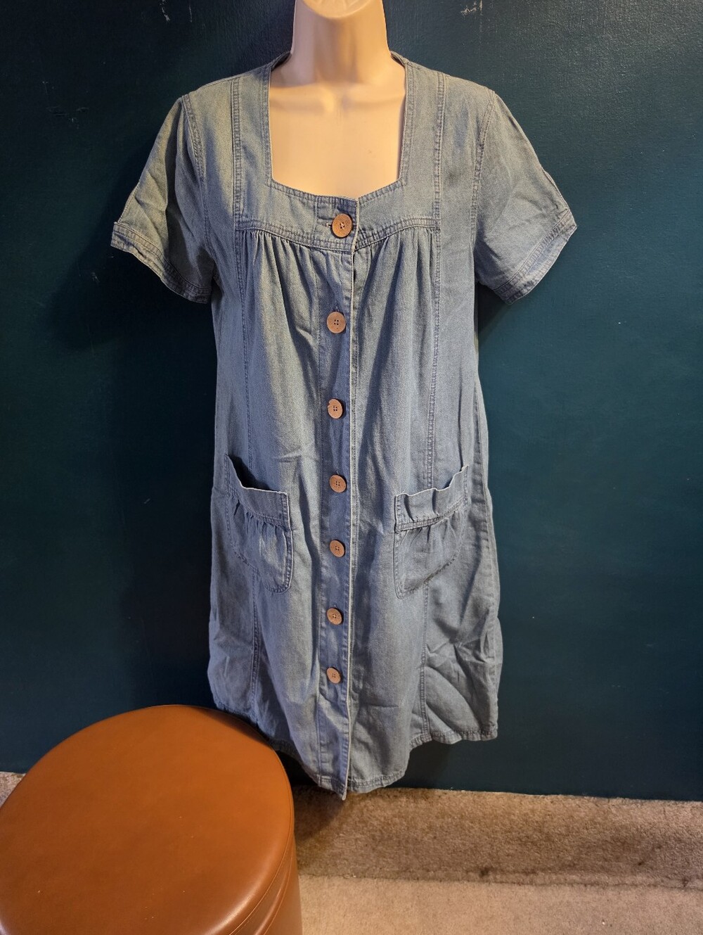Vintage Koret Denim/Chambray Dress With Wood Buttons & Pockets Ps